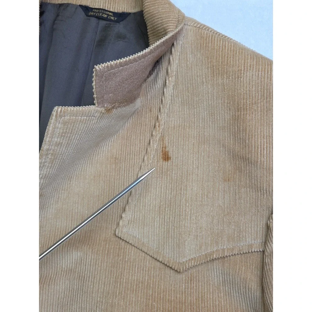 Vtg 70s Wrangler Western Corduroy Jacket Elbow Patch Tan Sport Coat Blazer Sz 40